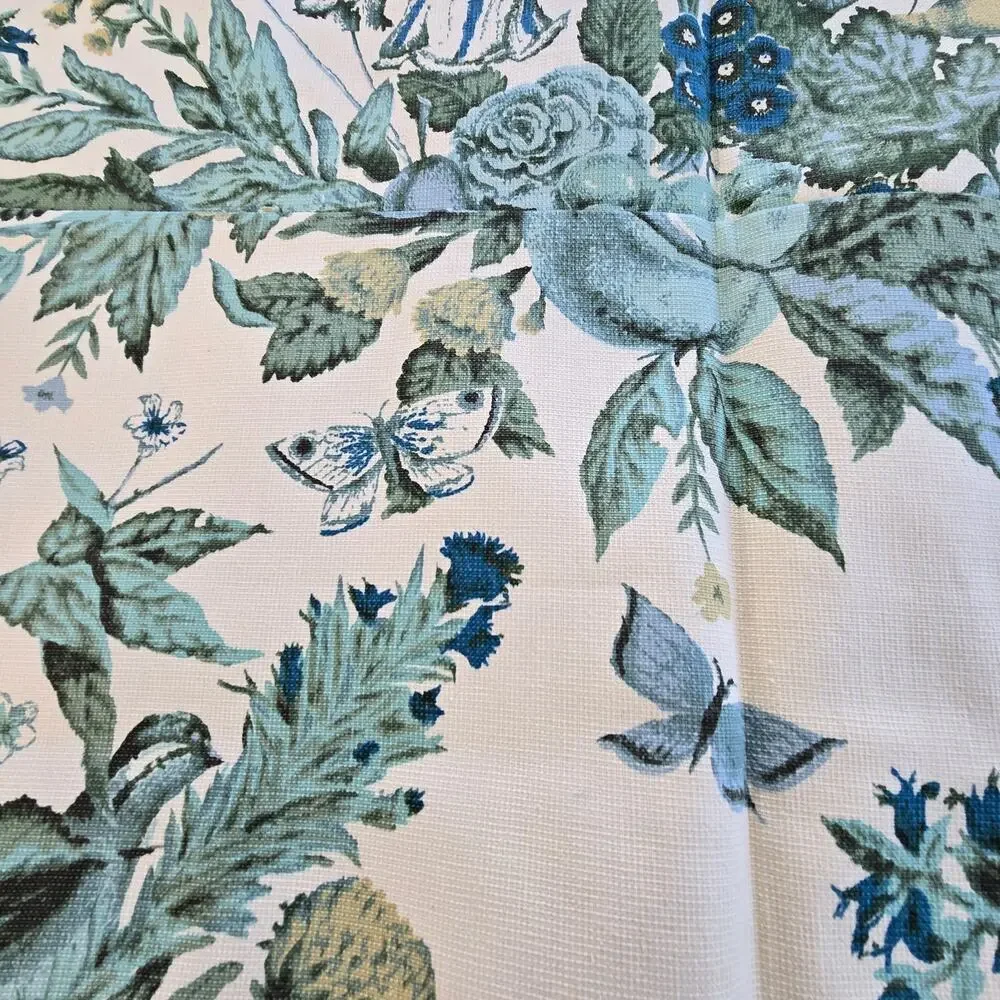 Vintage Waverly Fabric Remnant Plymouth Document Blue Yellow Green Birds READ DS
